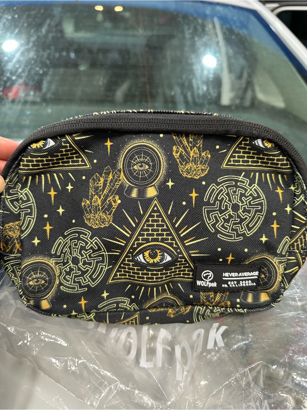 WOLF Black & Gold All-Over Symbol Print Cosmetic Pouch